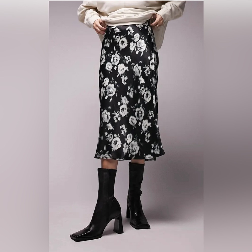 Topshop Floral Bias Cut Satin Midi Skirt NEW WITH TAGS